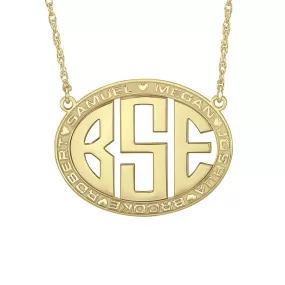 Oval Cutout Block Monogram Mothers Necklace