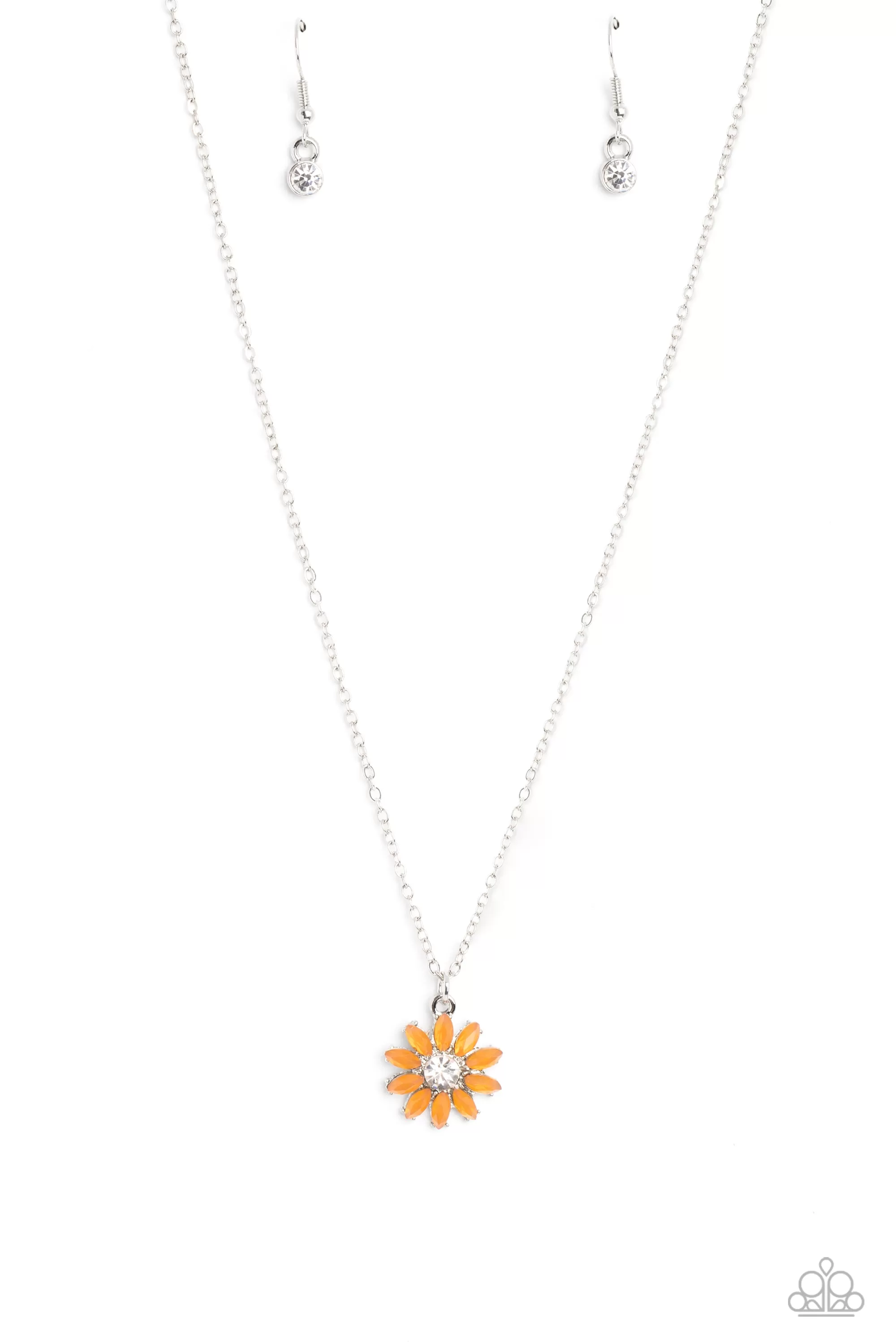 Paparazzi Daisy Diva Orange Necklace & Earring Set