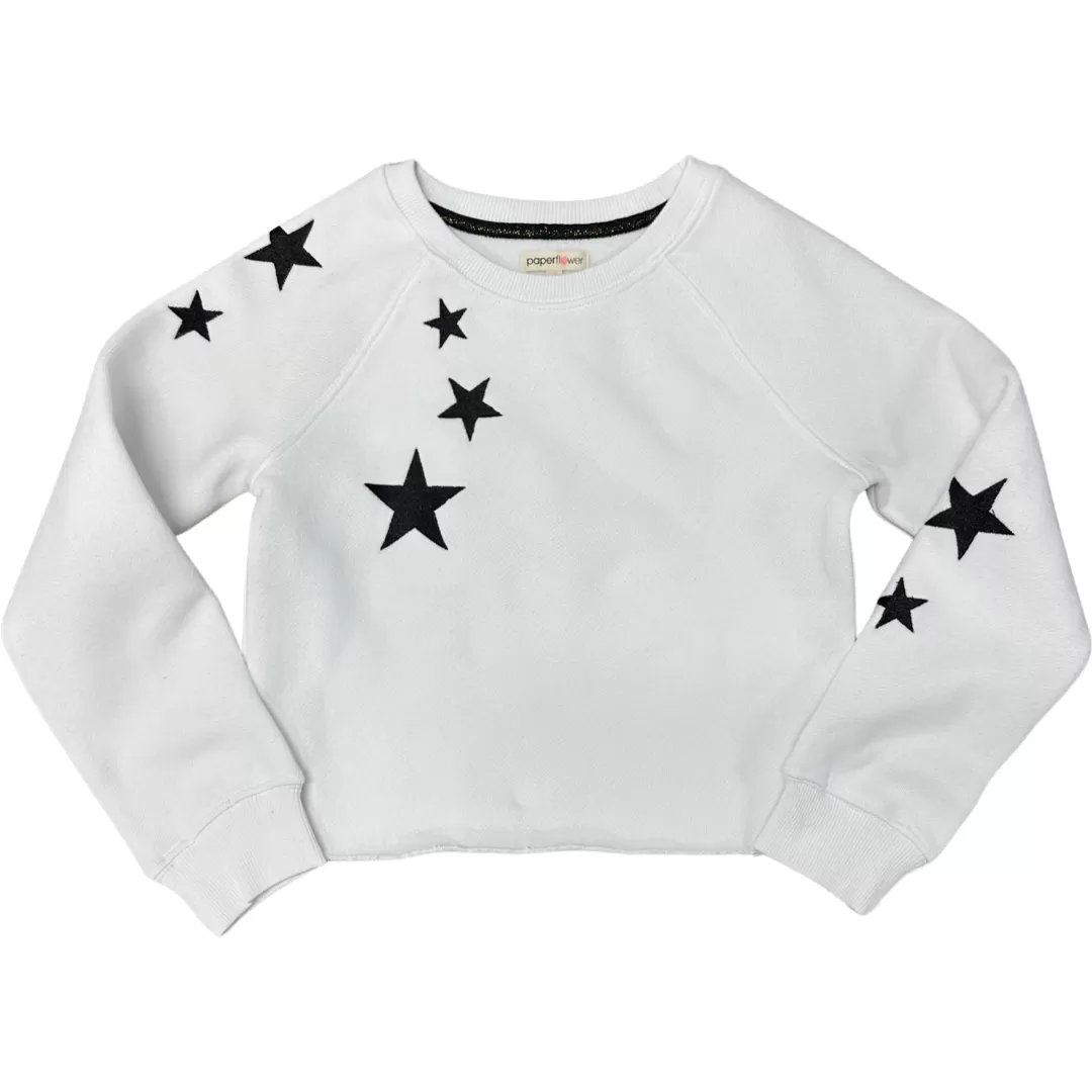 Paper Flower Embroider Stars Crop White Sweatshirt