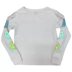 Paper Flower Star Eye Smiley Crop Pink Sweatshirt