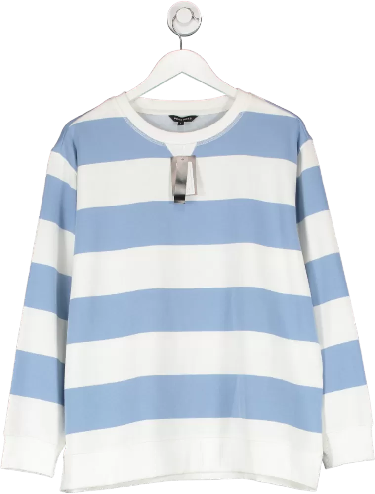 Peacocks Blue & White Crew Neck Stripe Jumper UK L