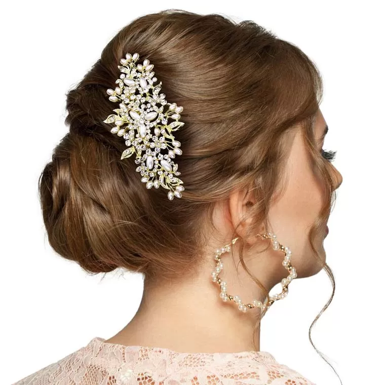 Pearl Flower Shape Stone Embellished Hair Comb