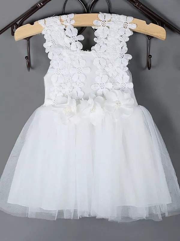 Pearl Pink Lace Applique Tutu Flower Girl Dresses Short Beading Kids Dinner Party Dresses