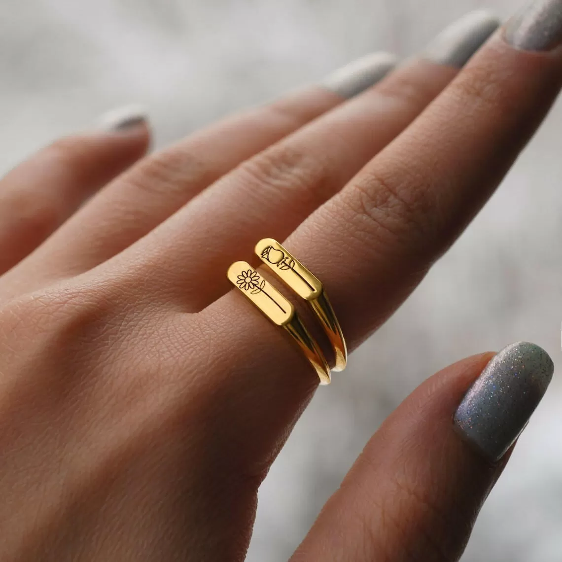 Personalized Birth Flower Ring | 14K Solid Gold