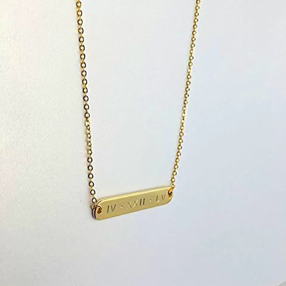 Personalized Gold Bar Necklace-Rounded Edge-Kylie Jenner