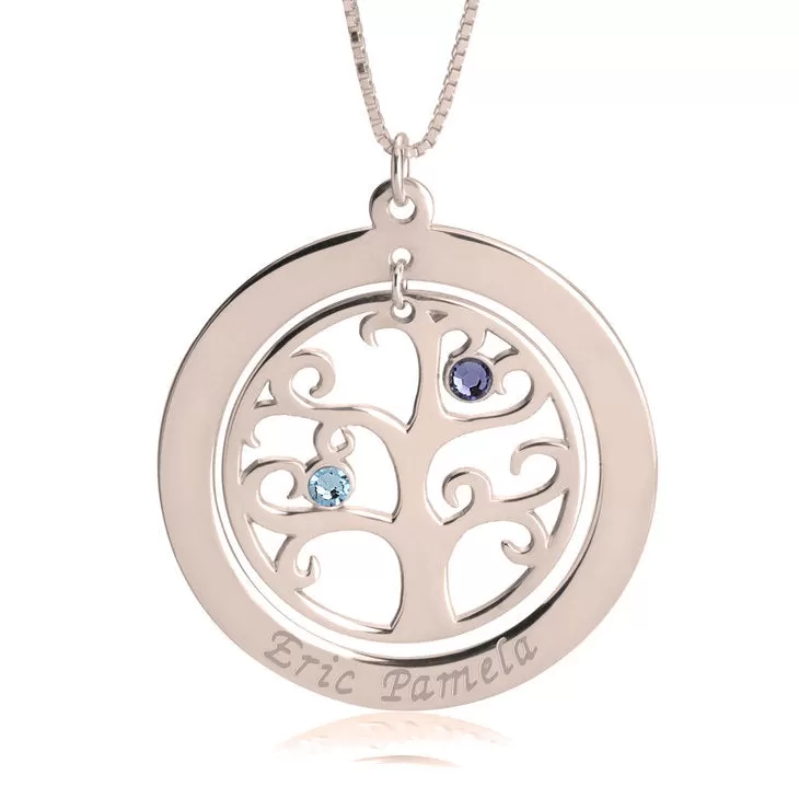 Personalized Rose Gold Family Tree Birthstone Necklace