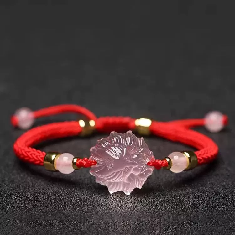 Pink Crystal Inari Fox String Wristband