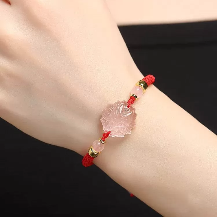 Pink Crystal Inari Fox String Wristband