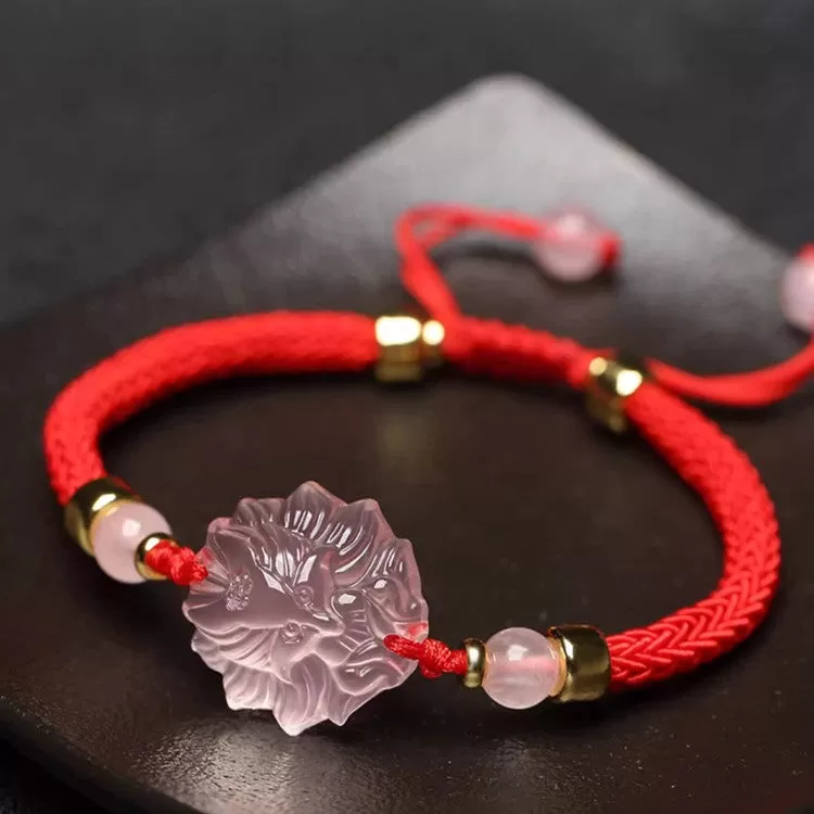 Pink Crystal Inari Fox String Wristband