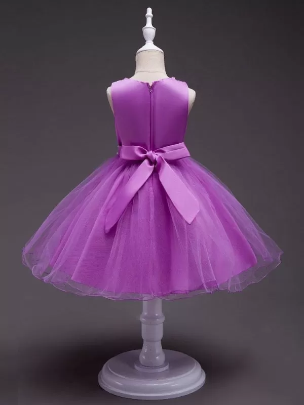 Pink Flower Girl Dresses Round Neck Rhinestones Sleeveless Tutu Dress