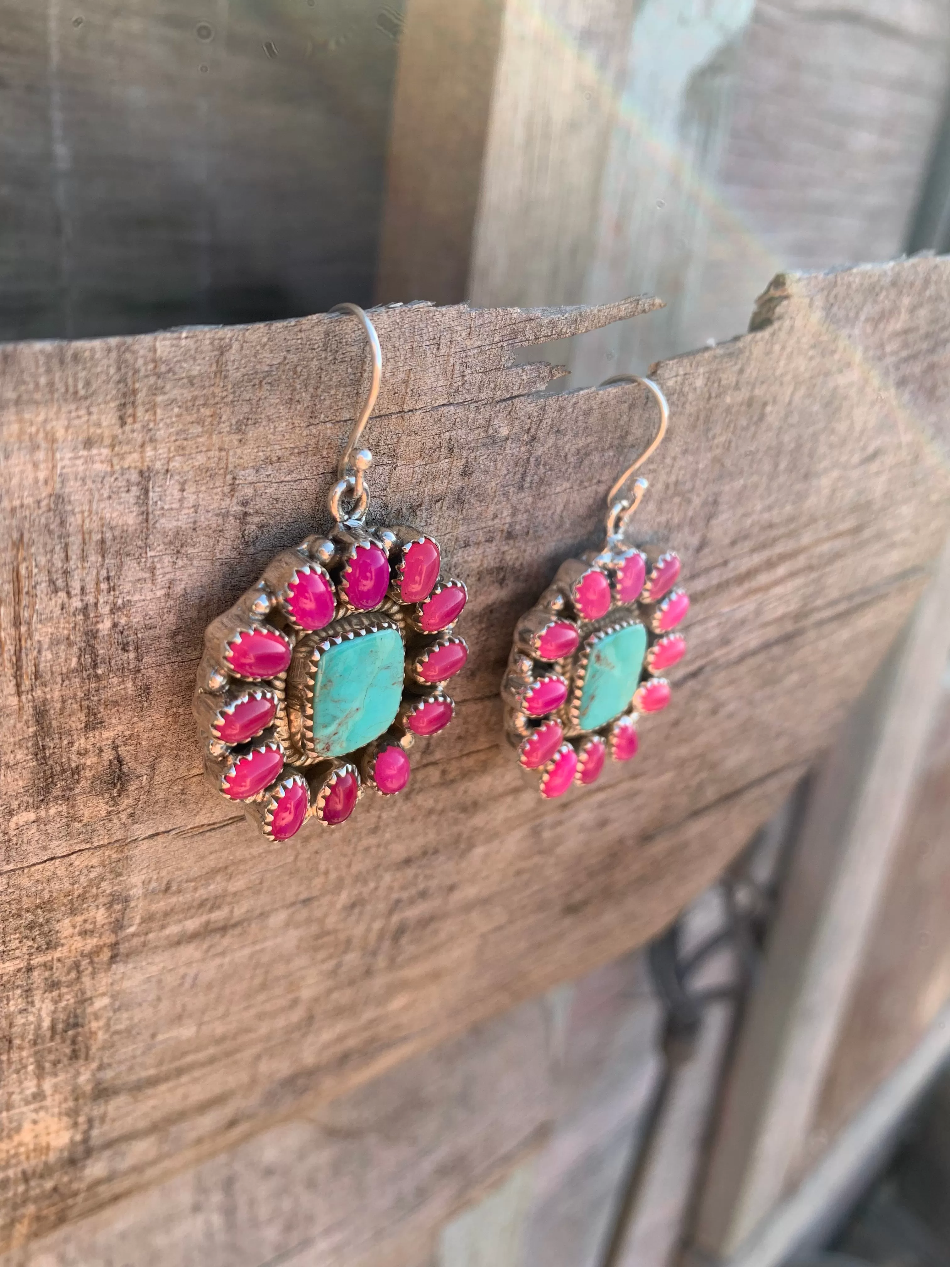 Pink Onyx & Turquoise Cluster earrings