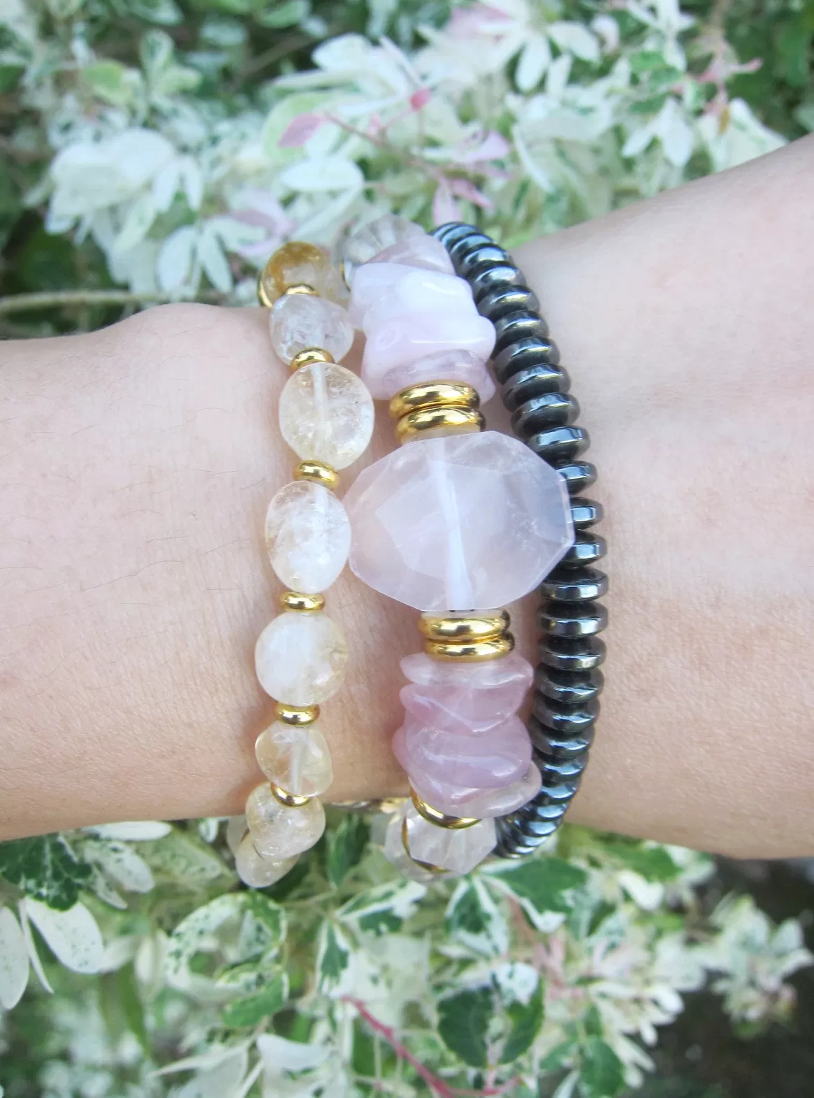 Pink Quartz and Citrine - For Love, Happiness, Good Luck Mala Bracelet