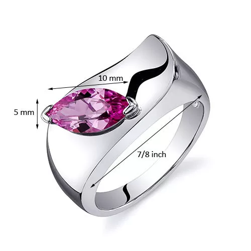 Pink Sapphire Marquise Cut Sterling Silver Ring Size 5