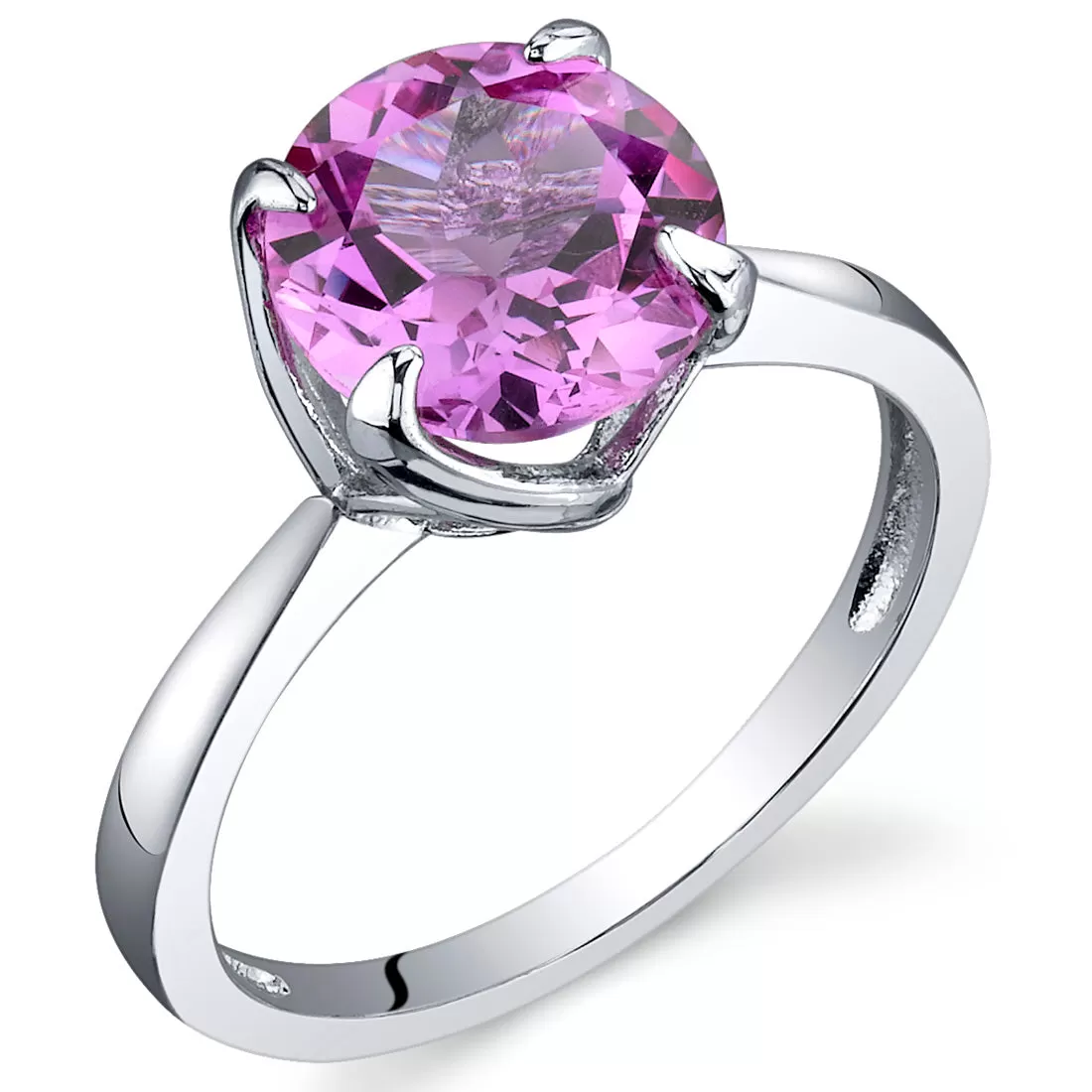 Pink Sapphire Sterling Silver Ring Round Shape 2.50 Carats Size 7