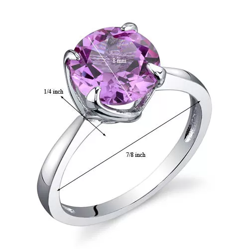 Pink Sapphire Sterling Silver Ring Round Shape 2.50 Carats Size 7