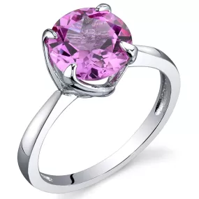 Pink Sapphire Sterling Silver Ring Round Shape 2.50 Carats Size 7