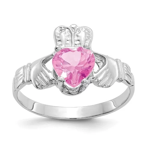 Pink Tourmaline Claddagh Ring - October