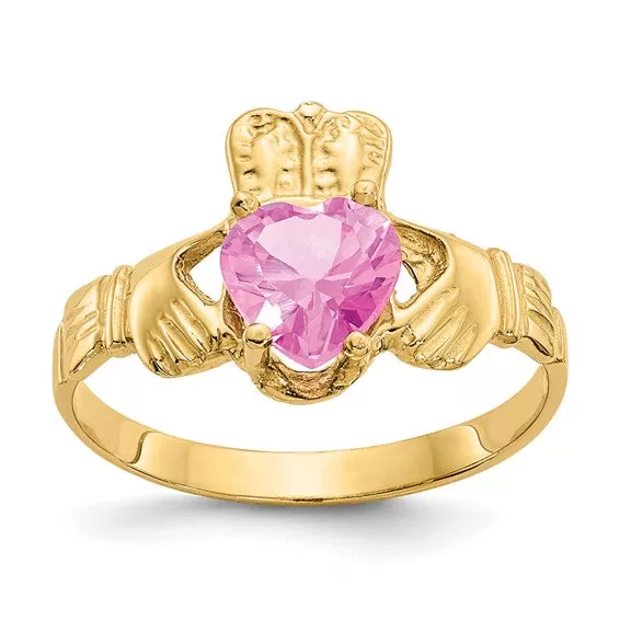 Pink Tourmaline Claddagh Ring - October