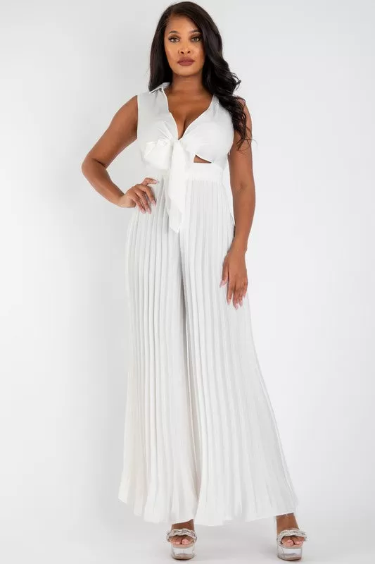 Pleated Wide Leg Jumpsuit | White