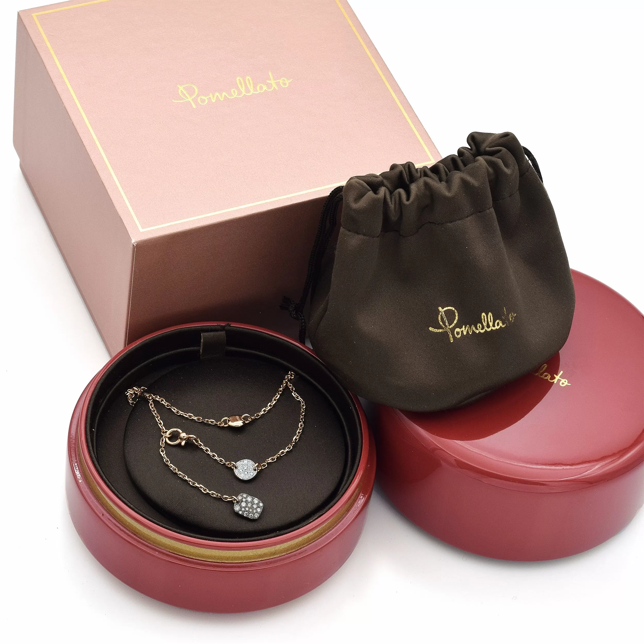 Pomellato Sabbia 18K Rose Gold & Tri-Color Diamond Lariat Necklace with Box