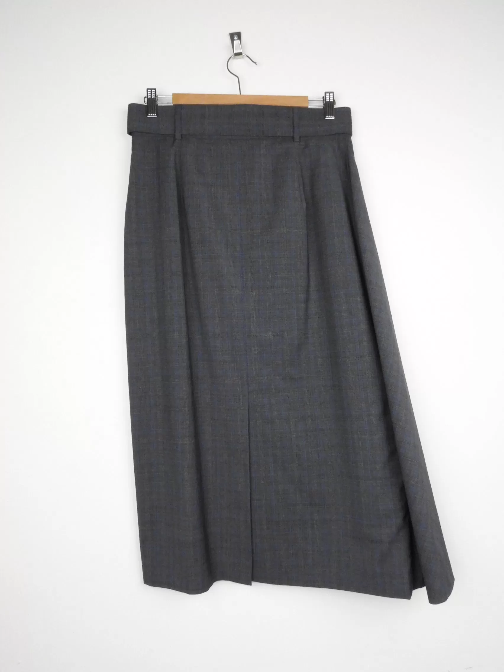 Prada Grey Check Asymmetrical Gathered Pleat Belted Midi Skirt - 44