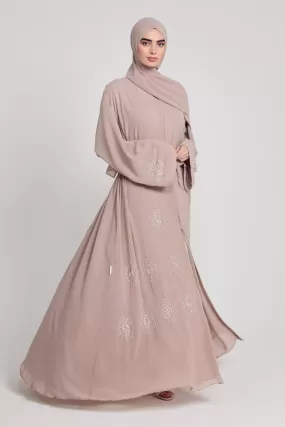 Premium Chiffon Embellished Umbrella Cut Open Abaya - Natural