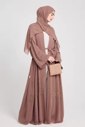 Premium Chiffon Embellished Umbrella Cut Open Abaya - Spiced Honey