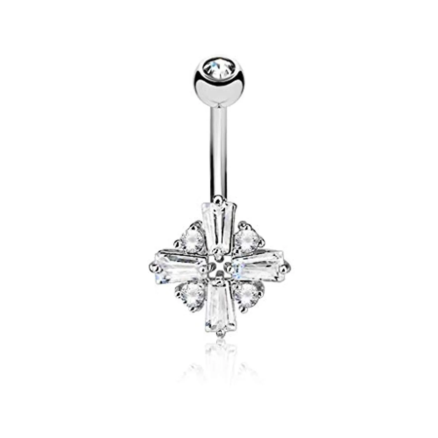 Princess Cut CZ Cross with Round CZ Filled Diamond Shield 316L Surgical Steel WildKlass Belly Rings