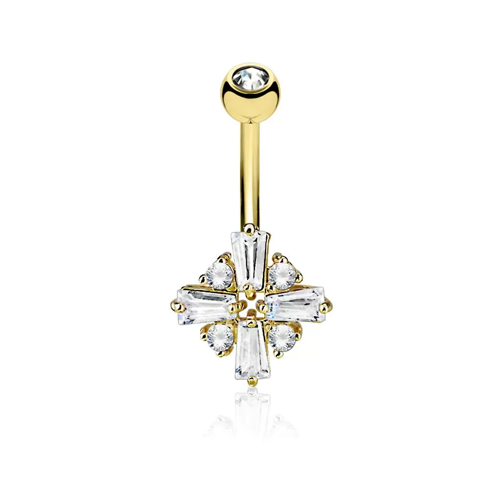 Princess Cut CZ Cross with Round CZ Filled Diamond Shield 316L Surgical Steel WildKlass Belly Rings