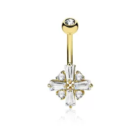 Princess Cut CZ Cross with Round CZ Filled Diamond Shield 316L Surgical Steel WildKlass Belly Rings