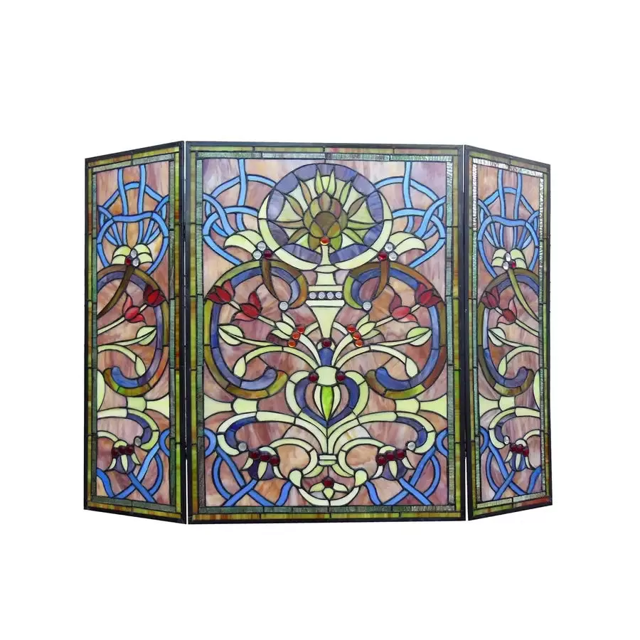 "BARDOT" Tiffany-glass Victorian 3pcs Folding Fireplace Screen