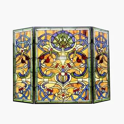 "BARDOT" Tiffany-glass Victorian 3pcs Folding Fireplace Screen