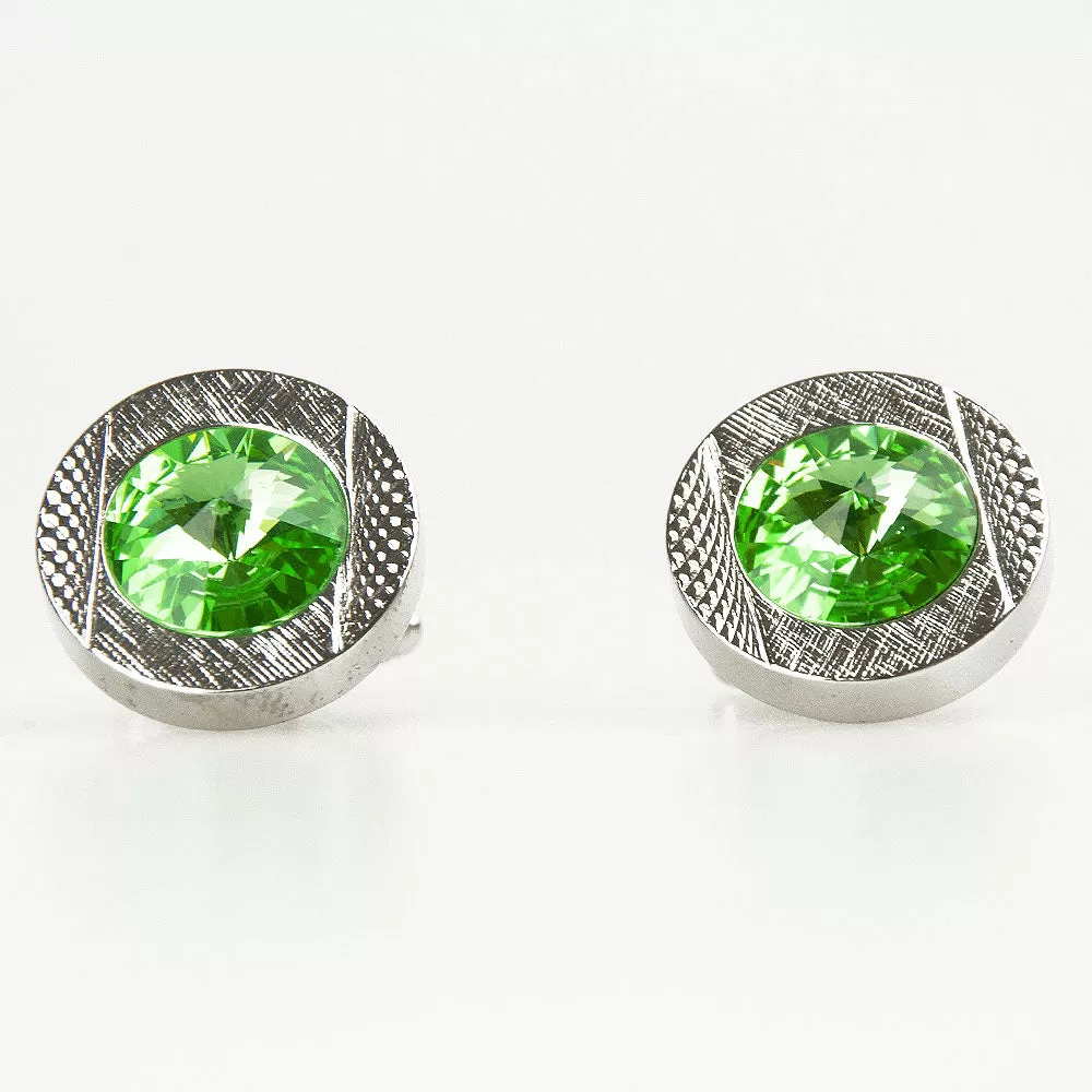 R70 Round Green Crystal Cufflinks