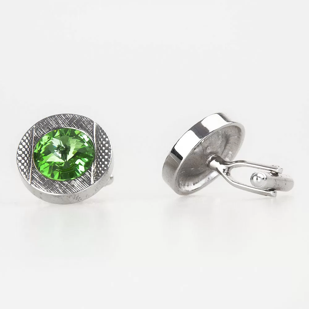 R70 Round Green Crystal Cufflinks