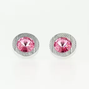 R70 Round Pink Crystal Cufflinks