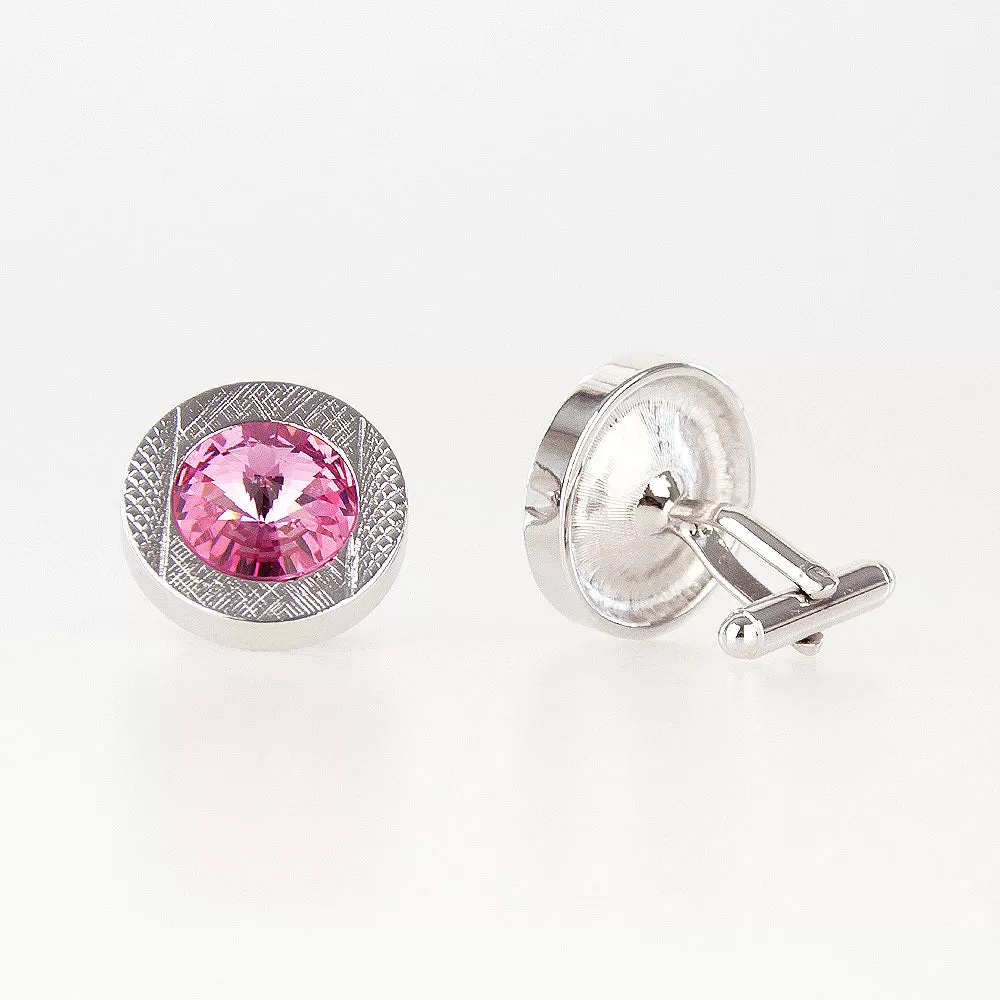 R70 Round Pink Crystal Cufflinks