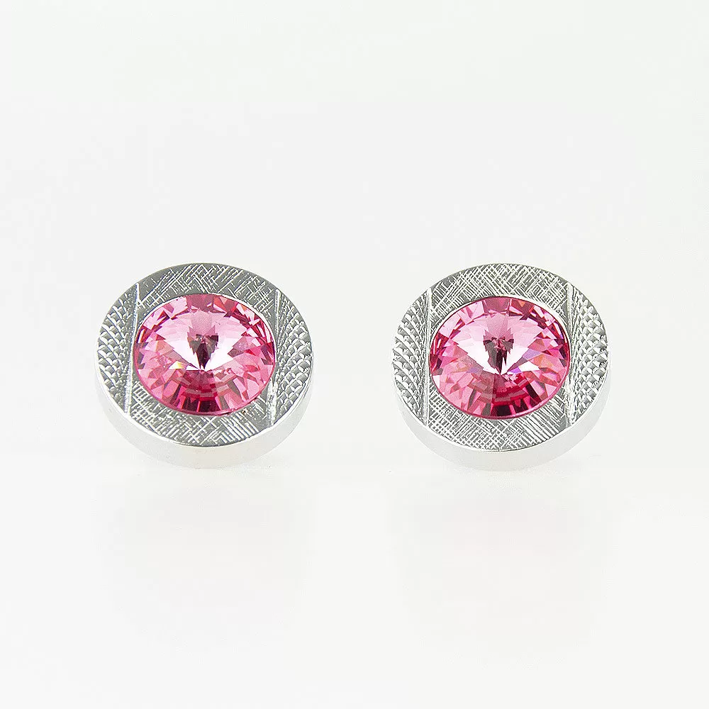 R70 Round Pink Crystal Cufflinks