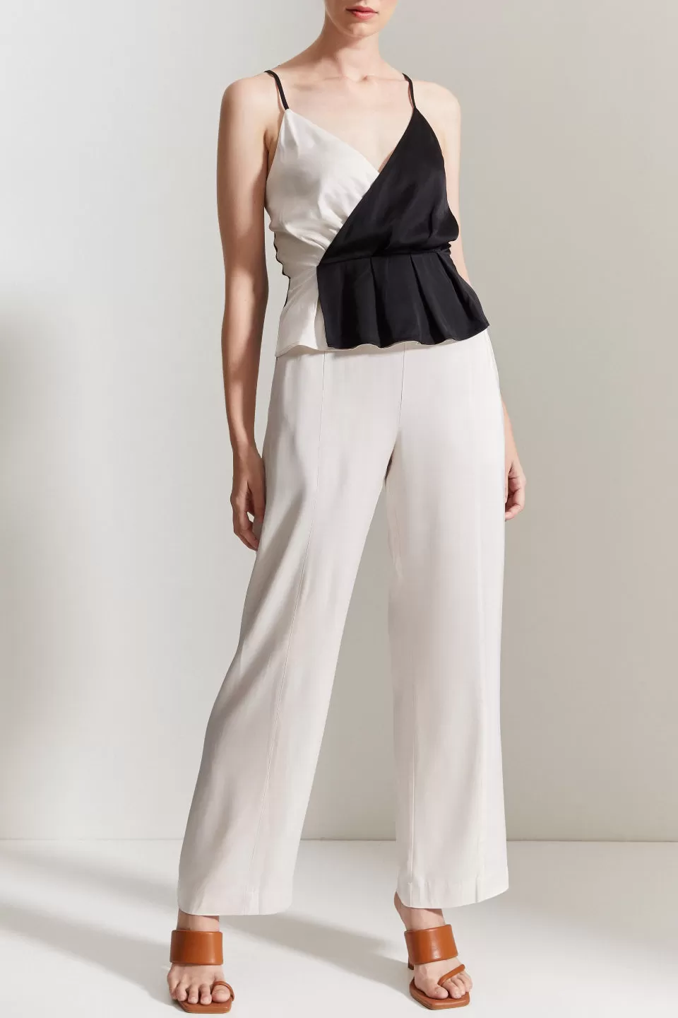 Rachael Beige Satin Wide Leg Pant