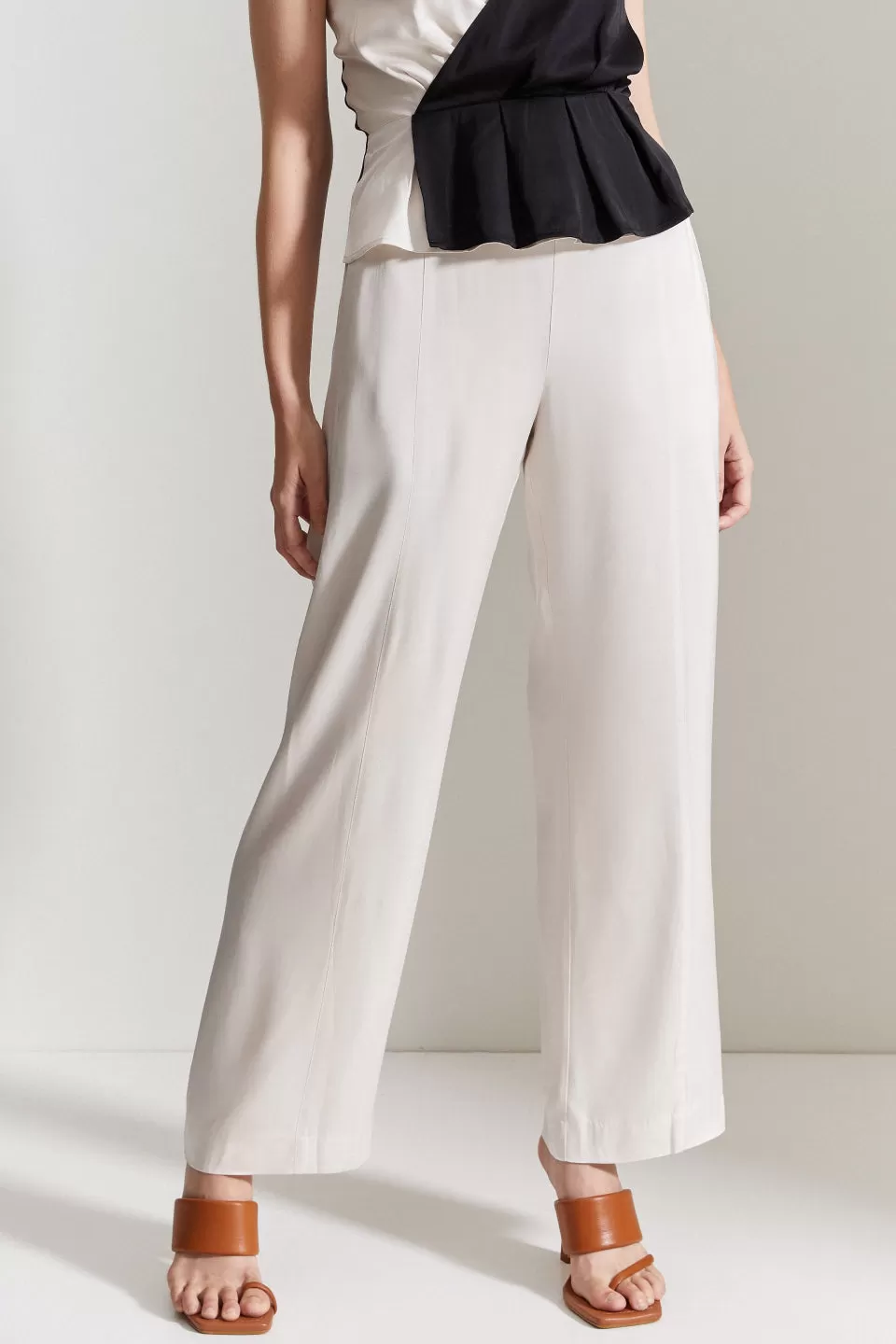 Rachael Beige Satin Wide Leg Pant