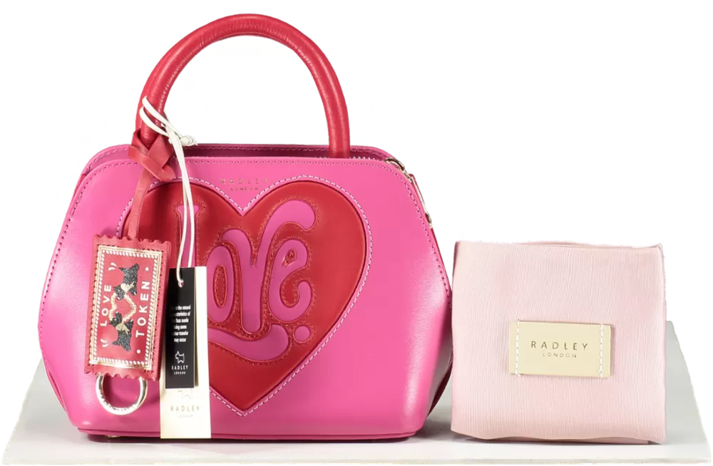 Radley London Pink / Red Leather Valenines Mini Top Handle Bag With Crossbody Strap One Size