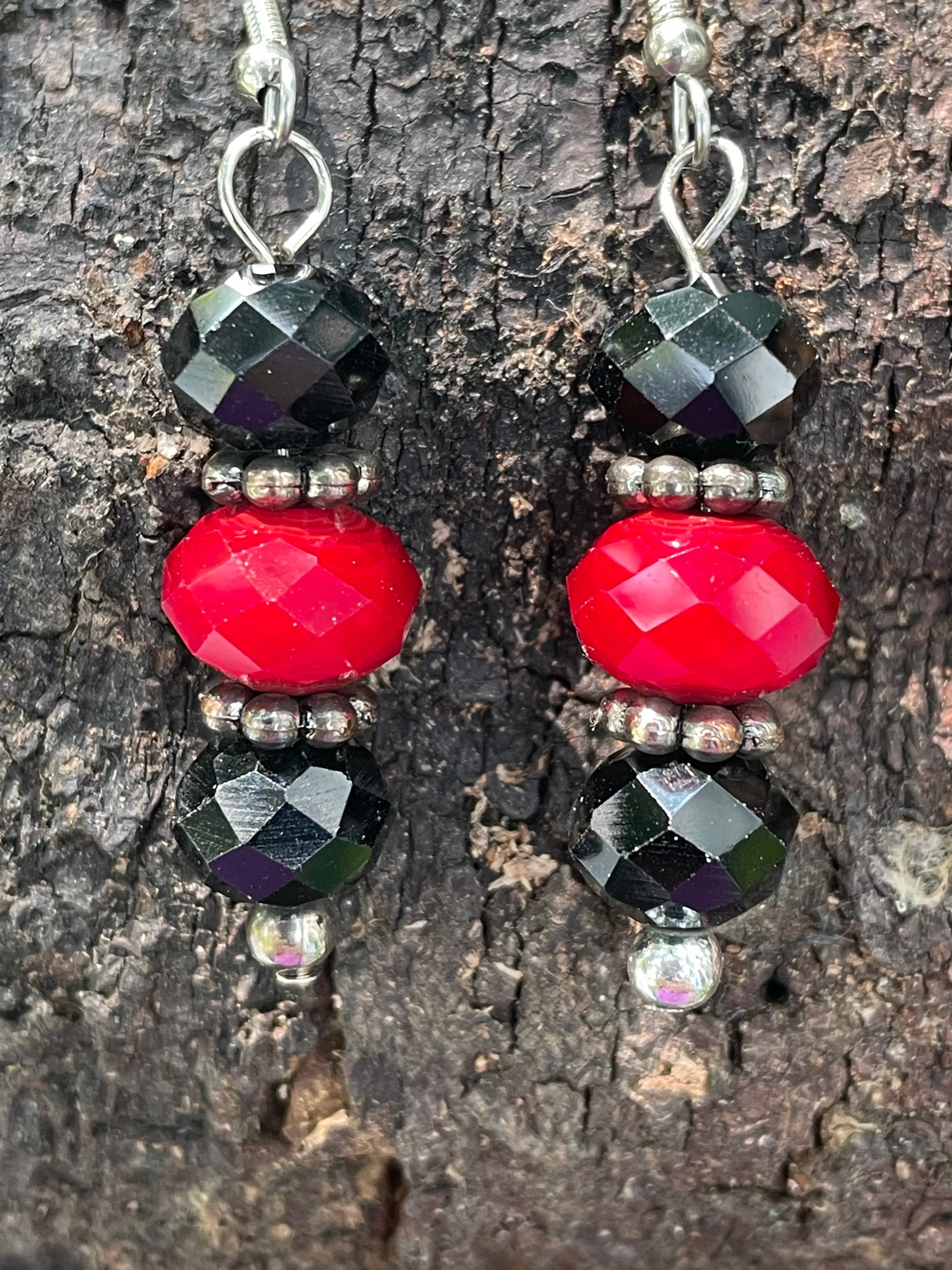 Red and Black Crystal Earrings