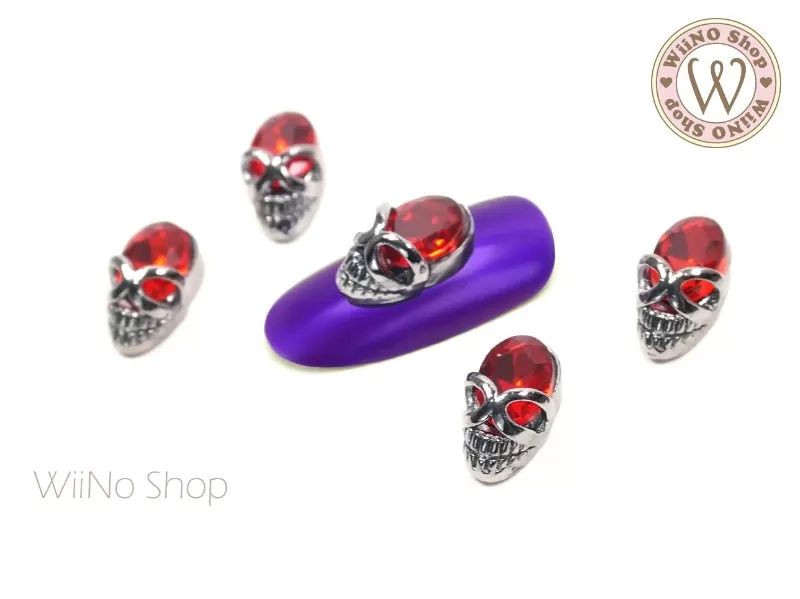 Red Crystal Skull Nail Metal Charm - 2 pcs