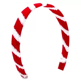 Red w/White Faux Fur Edge Velvet Wrapped Hard Headband