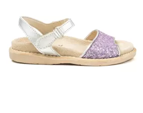 Renewed Glitter Leather Open Toe Menorcan Sandal For Kids - Iker 1098R