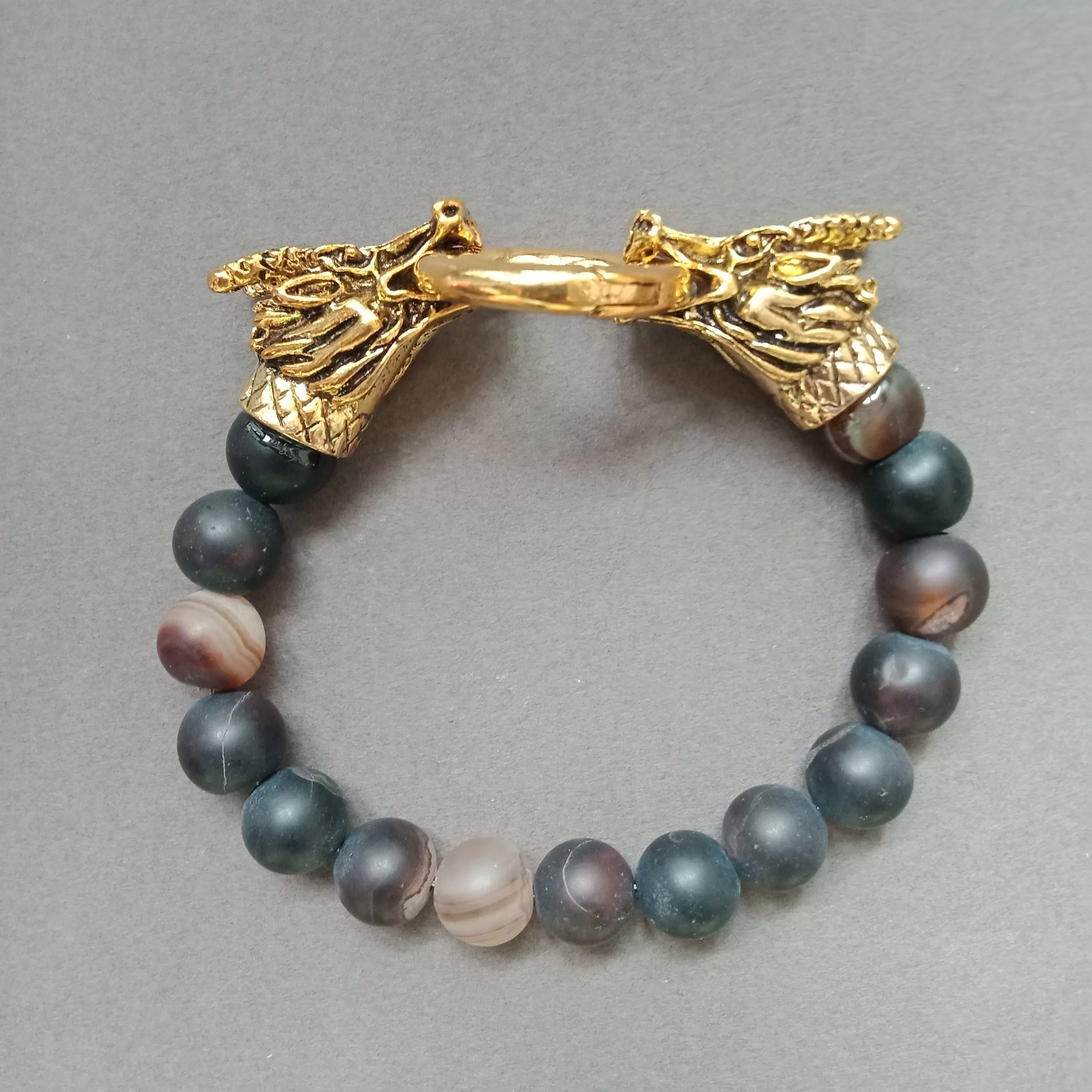 Rising double dragon agate bracelet