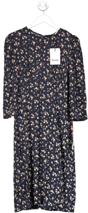 Rouje Navy Blue Floral Print Midi Dress UK 12