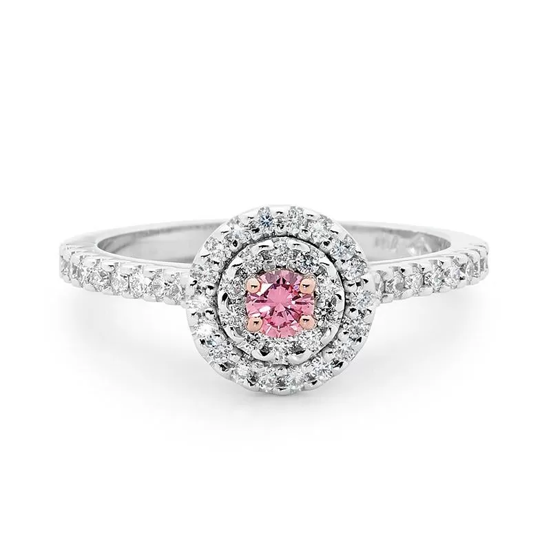 Round brilliant cut pink diamond ring