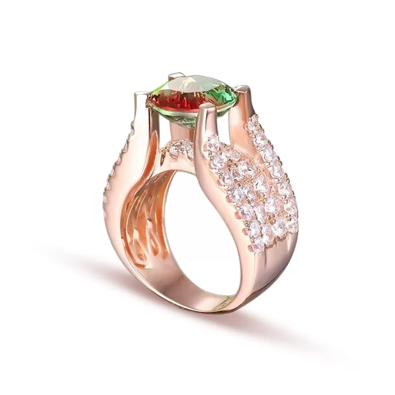 Round Cut Colorful Stone Engagement Ring in Rose Gold