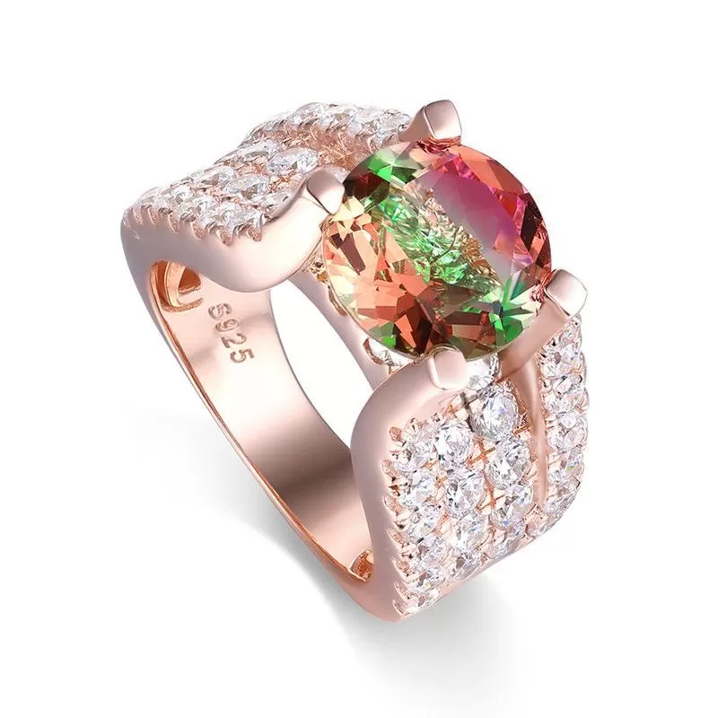 Round Cut Colorful Stone Engagement Ring in Rose Gold