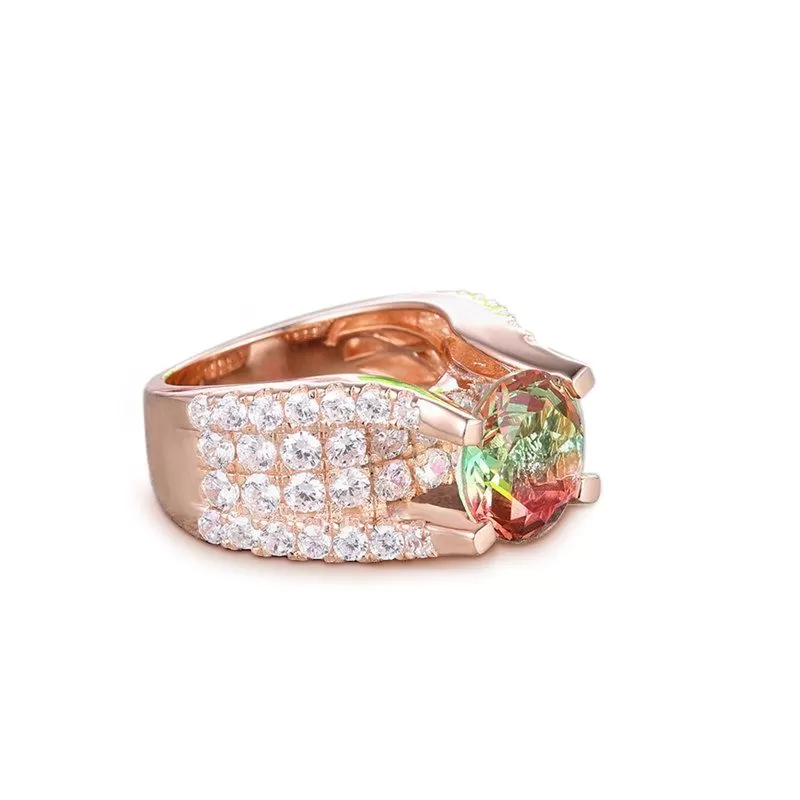 Round Cut Colorful Stone Engagement Ring in Rose Gold